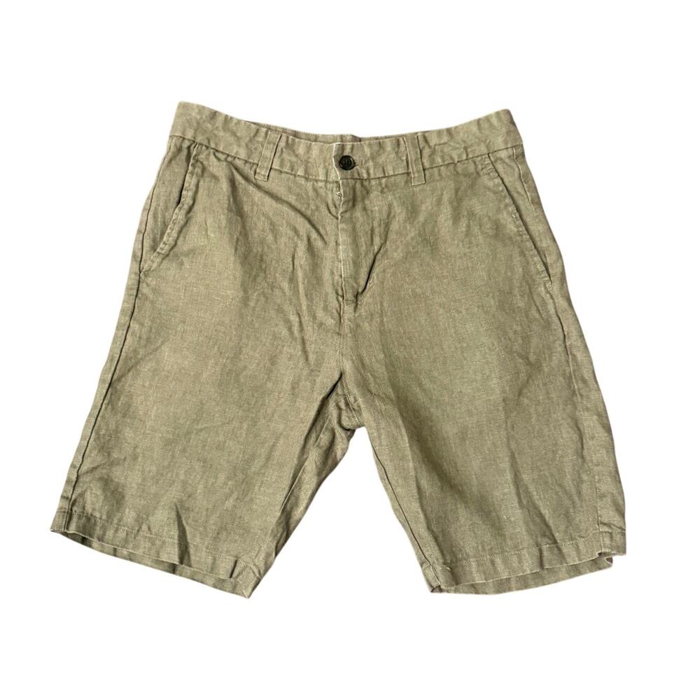 NN07 No Nationality Men’s 31 Olive Green 100% Linen Chino Shorts Preppy Resort